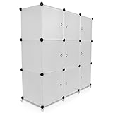 VENKON - Stufenregal Steckschrank Stoffschrank Frei Gestaltbares DYI Regalsystem: 9-Modulfächer mit Türen, satiniert-transparentes Steckregal