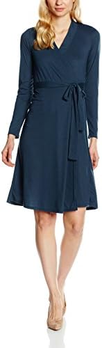 HotSquash Hot Squash Women's Wrap Plain Long Sleeve Dress, Blue (Woodland Teal), 16