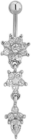 Sexy Crystal Flower Dangle Belly Rings Surgical Steel Navel Belly Button Rings Bar Body Piercing Jewelry