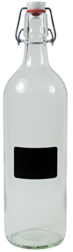 Viva Haushaltswaren - 1 x Glasflasche 1000 ml mit Bügelverschluss aus Porzellan zum Befüllen, als Milchflasche und Saftflasche verwendbar (inkl. Beschriftungsetikett)
