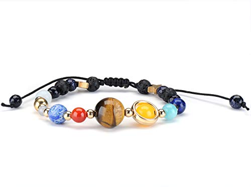 SenlinmuGalaxy Solar System Braided Bracelet Universe The Nine Planets Star Natural Stone Beads Adjustable Bracelets Bangles