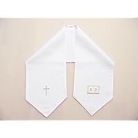Taufschal Krawattenenden mit Stickerei(Kreuz/Buch)