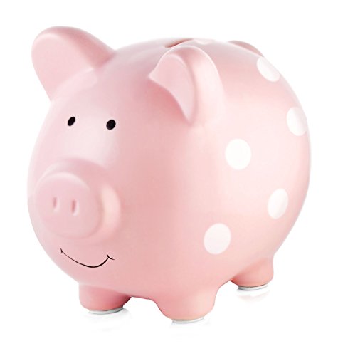 Pearhead Large Ceramic Piggy Bank, Pink, Polka Dot, Money Box , Makes a Perfect Unique Gift, Nursery Décor