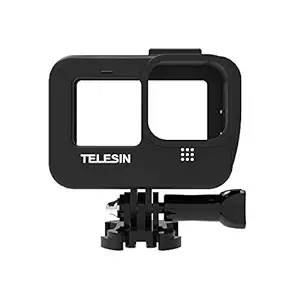 TELESIN Plastic Protective Case for GoPro Hero 9 Black, Hollow Frame Housing Skeleton Cage with Battery Side Door Open and Cold Shoe Mount to Connect Vlogging Video Light, Microphone