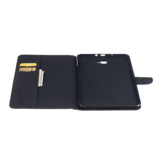 Romtronic Lederhülle Leder Tasche Case Cover für Samsung Galaxy Tab A 10.1 2016 (SM-T580 SM-T585) Hülle PU Schutz Etui Schale Feather Muster Design Backcover Flip Cover Wallet Case mit Standfunktion Karteneinschub und Magnetverschluß (schwarz) - 4