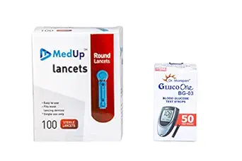 MedUp 100 Round Lancets with.DR. MOREPEN BG-03 50 Test Strips Combo (No Glucometer)