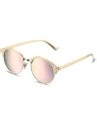 Nykkola - Gafas de sol de espejo para mujer con lentes polarizadas y monturas de metal, gafas coloridas de ojo de gato, rose frame and gold lens