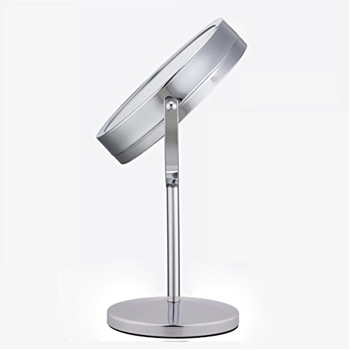 Kosmetikspiegel mit LED Beleuchtung Doppelseitiger Standspiegel Normal und 5x Vergrößerung – – Make-Up Spiegel 17cm Durchmesser, 18 LEDs, Verchromt (5x) - 2