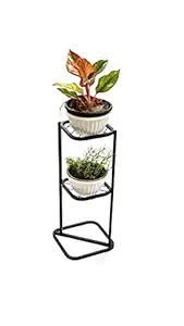 Xplore Metal 2 Step Corner Plant Stand for Indoor,Outdoor,Balcony Decor(20x20x62cm)