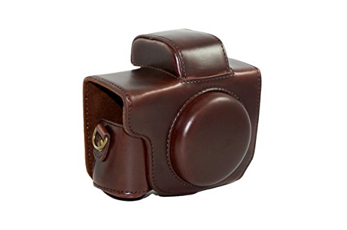 Protection en cuir PU Camera Bag Case avec tr  pied design compatible pour Canon PowerShot G5 X G5x avec sangle d   paule Neck Dark Brown