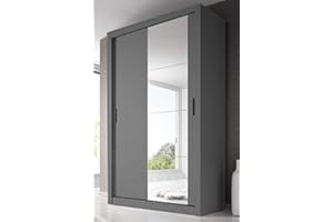 Arthauss Modern Bedroom Mirrored Sliding Door Wardrobe Arti 6 in Grey 120cm - Flat Pack Wardrobe with Sliding Doors, Perfect for Space-Saving, Sliding Door Wardrobe with Customisable Interior