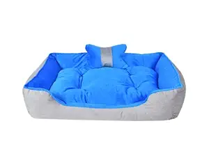 Slatters be Royal Store Rectangular Shape Reversable Sky Blue Gray Ultra Soft Ethnic Velvet Dog Bed for Pet/Cat