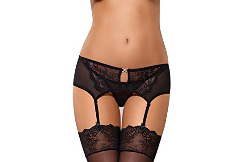 Preisvergleich Produktbild Obsessive verführerisches Damen Dessous-Set aus edlem Strapsgürtel und String, in toller Geschenkbox, schwarz-Zirkonia, Gr. L / XL