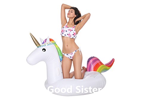 Inflatable Unicorn Pool Float, Outdoor Swimming Pool Floatie Float Lounge Toy Bed with Rapid Valves for Kids 02