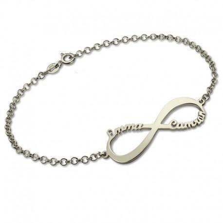 Bolboreta Valente ? Regalo para Parejas Aniversario? Regalo para mamá Madre - Pulsera Infinito con Dos Nombres - Plata - Personalizada