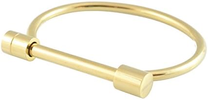 Stylish Stainless Steel Screw and Shackle Cuff D Shape Bangle Bracelet Unisex/Women (Gold)