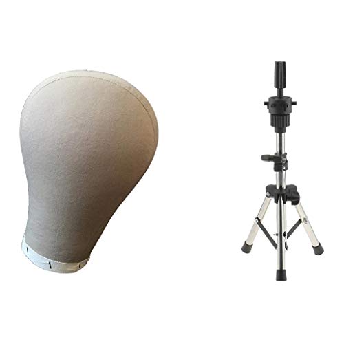 Preisvergleich Produktbild FLAMEER 21Zoll Canvas-Kopfmodell für Haarperücken, Mützen, Brillen, Kopfhörern Display + Übungskopf Halter Dreibein-Ständer