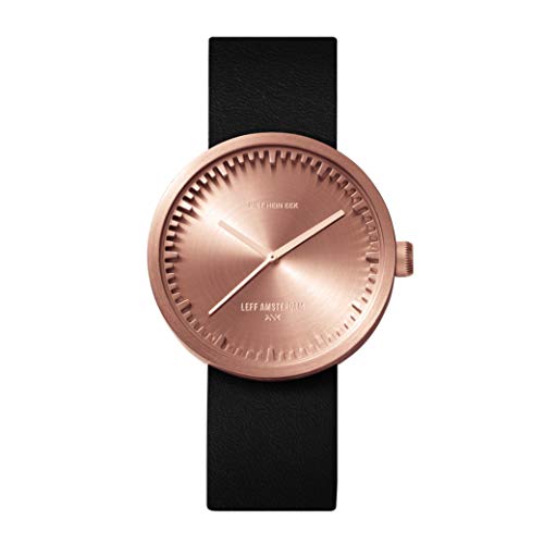 LEFF amsterdamTube Watch D38 - Rose Gold Case - Ø 38mm - Quartz Movement (Black Leather Strap)