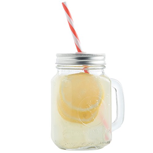 VonShef Set mit 4 Weckglas Trinkgläsern 450 ml Gläser mit Wiederverwendbaren Strohhalmen, Schraubdeckeln & Henkeln - 7