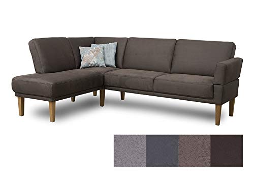 Cavadore Eckbank Femarn mit Federkern und Verstellbarer Armlehne/Sitzecke für Küche oder Esszimmer / 254 x 98 x 187 cm/Mikrofaser in Lederoptik braun