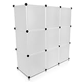 VENKON – Stufenregal Steckschrank Stoffschrank Frei Gestaltbares DYI Regalsystem: 9-Modulfächer mit Türen, satiniert-transparentes Steckregal - 5