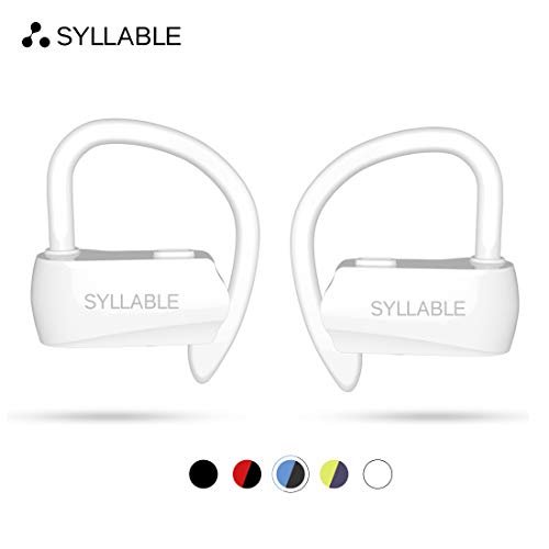 Auriculares Bluetooth Deportivos, Syllable D15 Auriculares Inalámbricos Estéreo para Deportes Bluetooth 5.0 Manos Libres con Micrófono Dual con Ganchos de Orejas para iPhone y Andriod (Blanco)