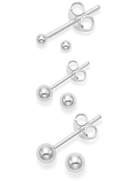 Ohrstecker Geschenk-Box-Set 3 Stück Silber – 3 Silber-Kugel Ohrstecker – Größen: 2 mm, 3 mm & 4 mm