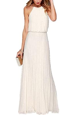 Monissy Femmes Robe Sans Manches Plissés Sexy Douce Robe Longue Elegante