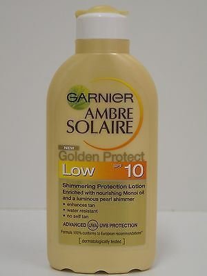2 X Garnier Ambre Solaire Golden Protect Shimmering Protection Lotion SPF10 2X200ml