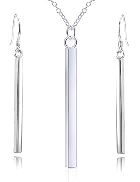 ELEGANCE PARISIENNE Modisches Schmuckset Stab Halskette Ohrhänger Anhänger Sterling-Silber 925 Silber-Kette Für...
