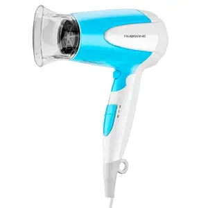 Ambrane 1200W Foldable Hair Dryer, 2 Heat Settings, Cool Air Button, Concentrated Nozzle and Honey Comb Inlet for Safe and Easy Styling (AHD-11, White/Blue)