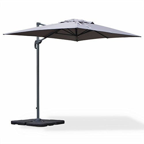 Alice's Garden Parasol déporté rectangulaire 2x3m - Biscarosse - Gris - Parasol excentré inclinable, Rabattable et Rotatif à 360°.