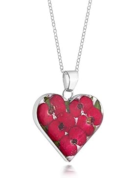 Shrieking Violet großer Anhänger in Herzform mit echten Mohnblumen Sterling-Silber 925 Kette 45 cm in Geschenkbox