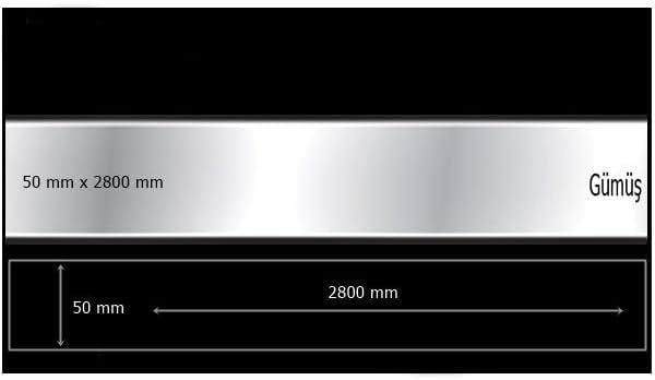 EYM Dekoratif Aynalı Pleksi Şerit Süs Gümüş 50 mm x 2800 mm Mobilya Dolap Süsü