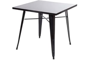 Drumm Tavolo da pranzo in ferro, tavolo da bar, tavolo da pranzo, tavolo da cucina, impiallacciatura in acciaio rivestito, stile industriale, con cornice in metallo (60 x 60 x 75 cm, nero)