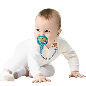 Guru Kripa Baby Products Silicone Pacifier Clip with Chain Unisex Newborn Baby Boys Girls Teething Chewable Beads Soothie Teether Infants Toys Nipple Clips Chain Holder Sky Blue Pack of 1