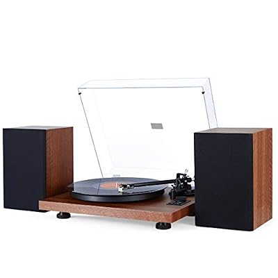 1 BY ONE Tourne-Disque Bluetooth avec Système Hi-FI Intégré et Enceintes d’Etagère 36 Watts, Lecteur de Vynile avec Cartouche Magnétique