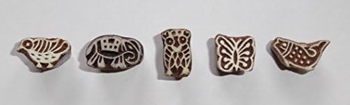 Indian Hand Carved Wooden Printing Block Set of 5 Small Stamps