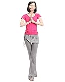 Aolevia Set of Yoga Clothes Rose T-Shirt + Gray Pants + Gray Skirt Good Elastic Perfect For Dance/Fitness/Sport-Size XL