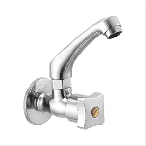 CHILLY-S Brass Sink Cock with Swinging/Swivel Spout with Wall Flange | Wall Mounted | Quarter Turn Fitting | Heavy Duty | Chrome Finish | Pearl