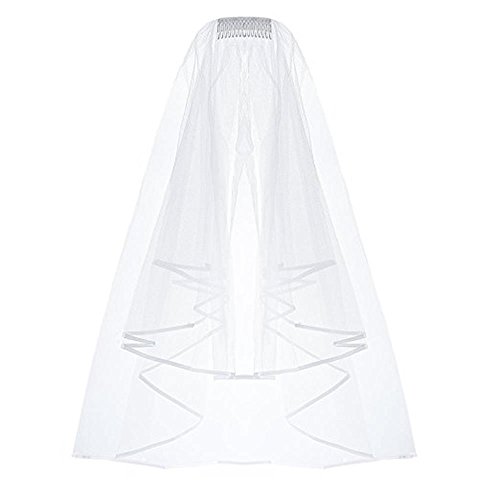 LYDIAGS Kathedrale Hochzeit Brautschleier Satinkante mit Kamm, Ellenbogen-Länge Schleier (Weiß)