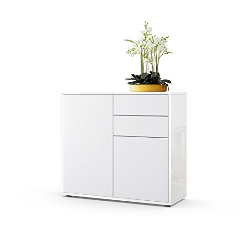 Cómoda Sideboard Ben, Cuerpo en Blanco de Alto Brillo/Frentes en Blanco Mate