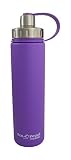 EcoVessel Boulder Dual Opening Insulated Stainless Steel Water Bottle with Tea, Fruit and Ice Strainer, 20 Ounces, Purple