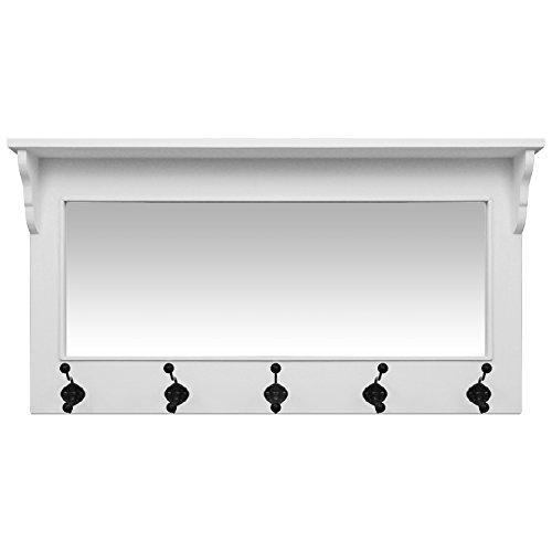 Wandgarderobe 95x49x12cm mit Ablage, Spiegel und 5 Haken Flurgarderobe Wandregal Holzregal für Flur und Bad - 3