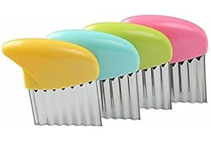 PLASTIFIC Potato Chipper Stainless Steel Crinkle Slicer Wavy Blade Chips Cutter Kitchen Cooking Tool for Chips French Fries Vegetables Fruits (1 x Random Color Potato Chipper)
