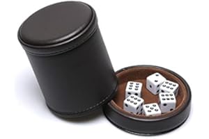 TOPTAN PU Leather Dice Cup with Matching Lid, Including 6 White Dices, Felt Lined Dice Shaker Cup Set Quiet in Shaking for Liars Farkle Yahtzee Board Dice Games