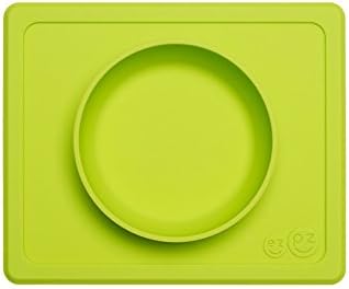 ezpzMini Bowl (Lime) - 100% Silicone Suction Bowl with Built-in Placemat for Infants + Toddlers - Comes with a Reusable Travel Bag