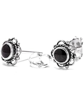 WINDALF Mittelalterliche Ohrstecker SIANA Ø 0.7 cm Onyx Antik 925 Sterlingsilber