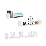 Zum Aufhängen: Auf der Rückseite befinden sich 2 fest in die Wandbretter integrierte Aufhängungen - Die Regalbretter hängen freischwebend an der Wand - Mit 6 Schrauben und 6 Dübeln für die Montage