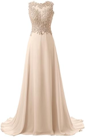 CallmeladyChiffon Long Prom Dresses for Women Evening Gowns UK with Lace Appliques